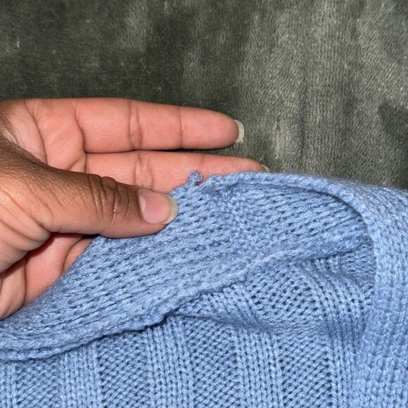 Cardigan Sweater Women’s Large Blue Cable Knit Pockets Long Sleeve Button Preppy - Picture 9 of 9